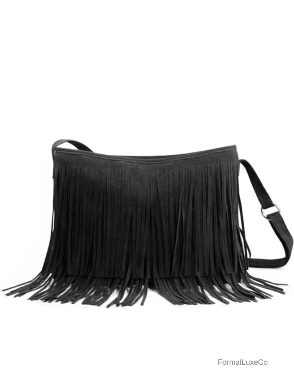 Faux Suede Leather Hobo Crossbody Bag with Tassel Fringe Adjustable Strap